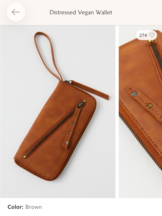 Free People Brown Vegan Leather Wristlet Wallet Zip Around Clutch Boho - Picture 3 of 9